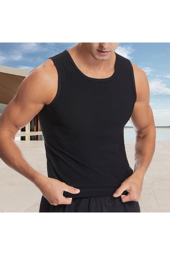 Men Compression Solid Basic Sleeveless Workout Gym Fitted Soft Muscle Tank Bodybuilding Athletic Vest Neck Top for Men
