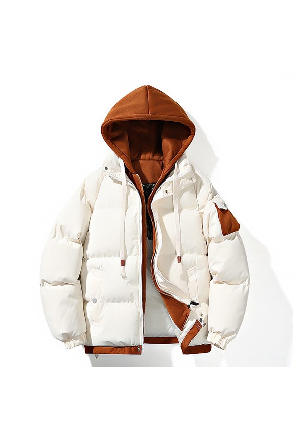 Men Two Piece Hooded Color Blocked Bread Jacket Jacket Business And Foreign Trade Casual Loose And Comfortable Jacket Winter Fashion Coats Boys Winter Coat