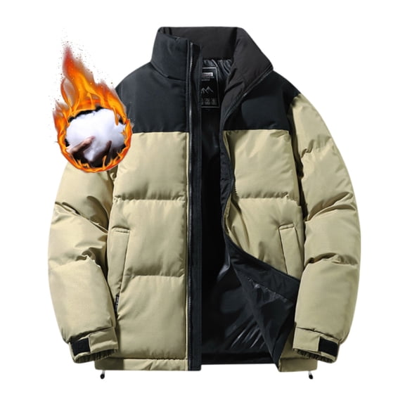 TIANZEN Men Winter Color Blocked Stand Up Collar Warm Windproof Loose Bread Jacket Versatile Business Jacket Jackets for Men down down Jacket for