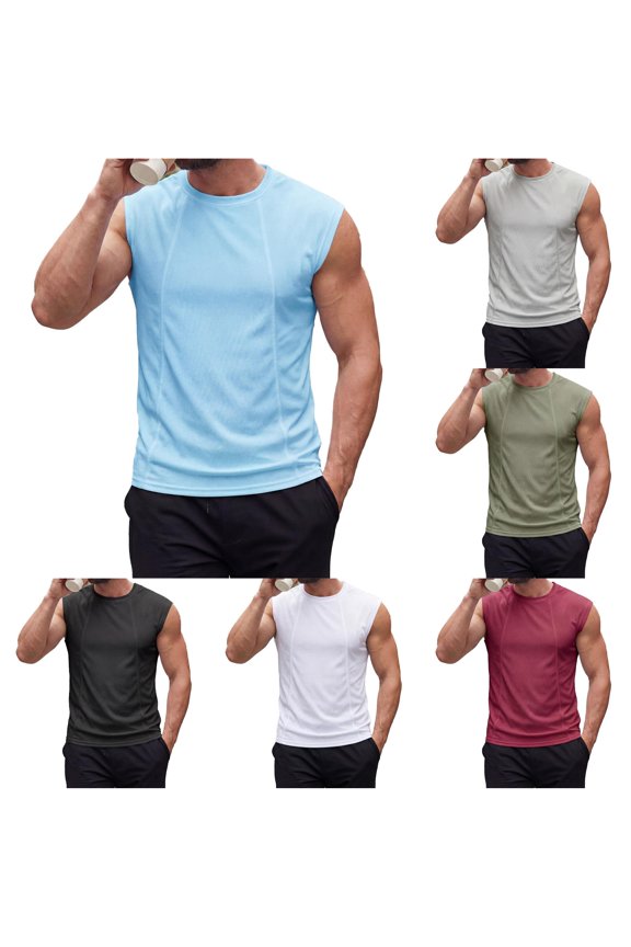 Men's Casual Breathable Mesh Structured Solid Color Sleeveless Round Neck Wide Shoulder Turtleneck Shirt Men T Shirts Graphic Design
