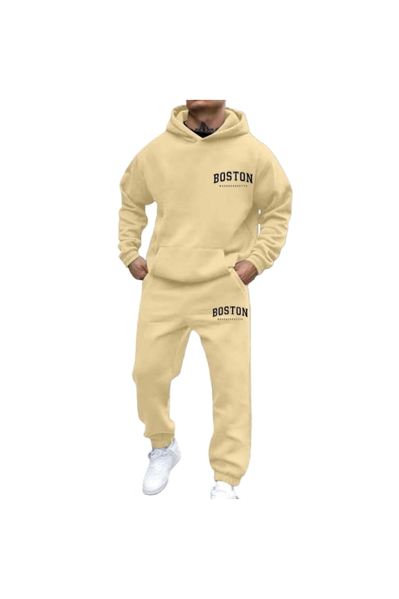 Men's Casual Hoodie And Jogger Set Letter Print Sweatsuit For Everyday Wear Spring Fall Winter Outfit Build to Suit Mens Suits Regular Fit