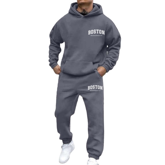 TIANZEN Men's Casual Hoodie And Jogger Set Letter Print Sweatsuit For Everyday Wear Spring Fall Winter Outfit Graduation Suits Men's Summer Suits