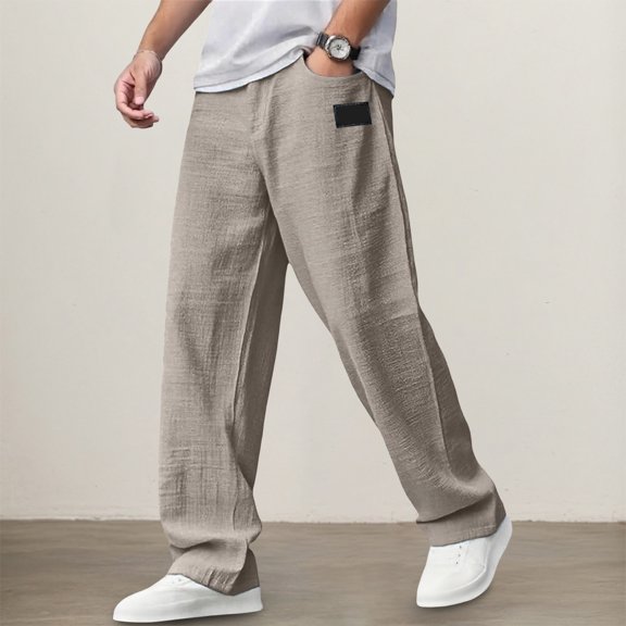 TIANZEN Men's Casual Pants Lightweight Embroidered Logo Drawstring Loose Fit Waist Pocket Long Trousers For Everyday Wear And Outdoor Activities Star Apparel Sports Pants for Men