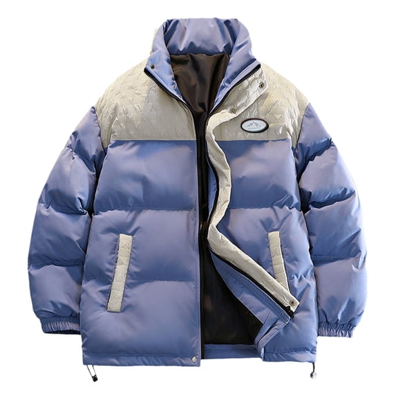 TIANZEN Men's Color Contrast Patchwork Standing Collar Padded Jacket Men's Winter Thick Warm Couple Loose Padded Jacket Coat down Men Men's Coat