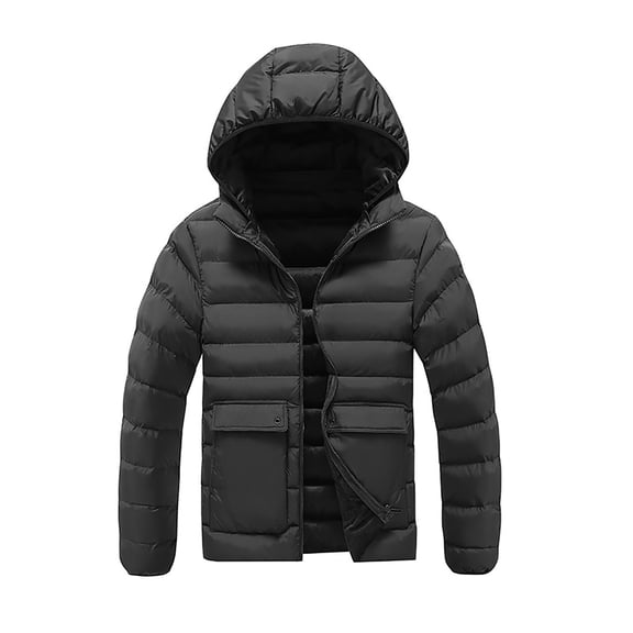 TIANZEN Men's Fall/winter Casual Zipper Pocket Warm Soft Hooded Jacket Coat Top Low Cut Jacket Petite Winter Coats for Men