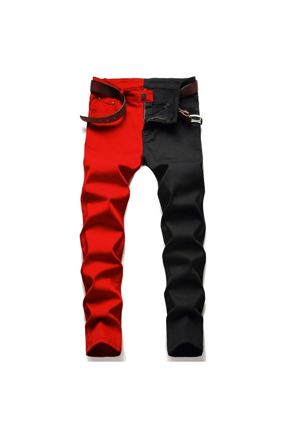 Men's Fashion Street Hop Jeans Patchwork Skinny Stretch Casual Straight Denim Pants With Pockets Men Straight 121