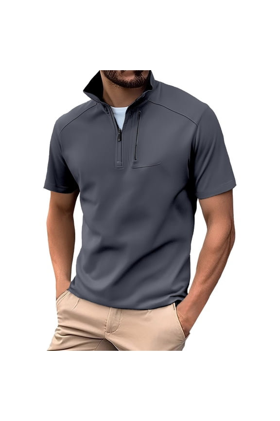 Men's Glue Half Zip Short Sleeve Men's Summer Stand Collar Stretch T Shirt Sports Ice T Shirt Workout T Shirts for Men