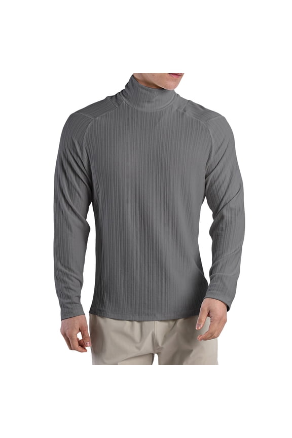 Men's High Neck T Shirt Pleated Textured Loose Long Sleeved Inner Bottom Shirt Men's Stretch Training Clothes Solid Color High Neck Tops T Shirt Men Pack