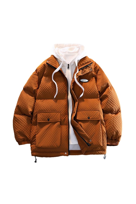 Men's Loose Padded Jacket Winter Shuai Hooded Warm Couples Padded Jacket Casual Everything Furry Chambray Utility Jacket