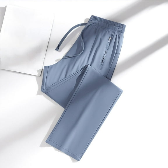 TIANZEN Men's Oversized Fashionable Elastic Loose Pants Casual Ice Silk Elastic Straight Leg Pants Jogging Sports Ice Silk Pants Boy 9 Tech Pants