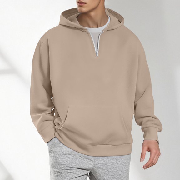 TIANZEN Men's Quarter Zip Hoodie With Pocket Casual Loose Fit Pullover Sweatshirt For Fall Winter Comfortable Soft Fabric Non Stretch Boys Zip up Hoodie Big Sweatshirt