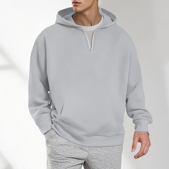 TIANZEN Men's Quarter Zip Hoodie With Pocket Casual Loose Fit Pullover Sweatshirt For Fall Winter Comfortable Soft Fabric Non Stretch Hoodie Men Full Zip Hot Sweat Shirt