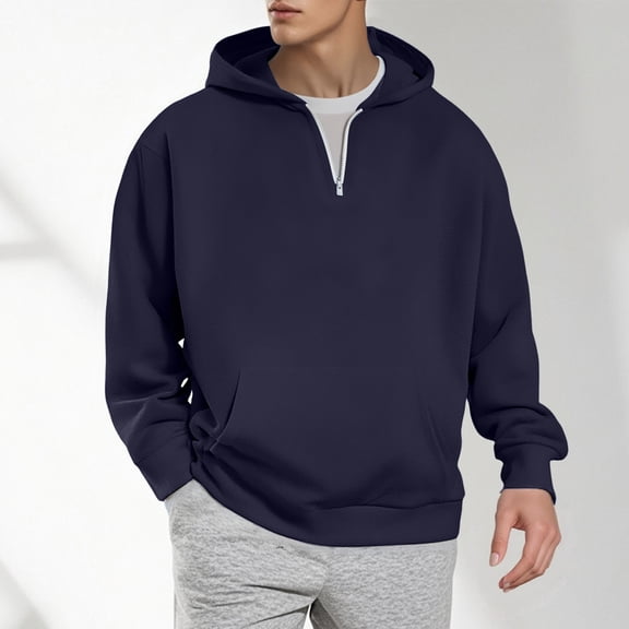 TIANZEN Men's Quarter Zip Hoodie With Pocket Casual Loose Fit Pullover Sweatshirt For Fall Winter Comfortable Soft Fabric Non Stretch Men's Sweat Shirts Men's Sweatshirt
