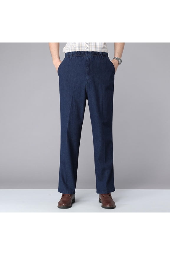 Men‘s Straight Fit Flexible Waist Comfort Jeans Jeans For Men Baggy Elastic Waist Straight Jeans Band Size 505 Straight Leg Mens