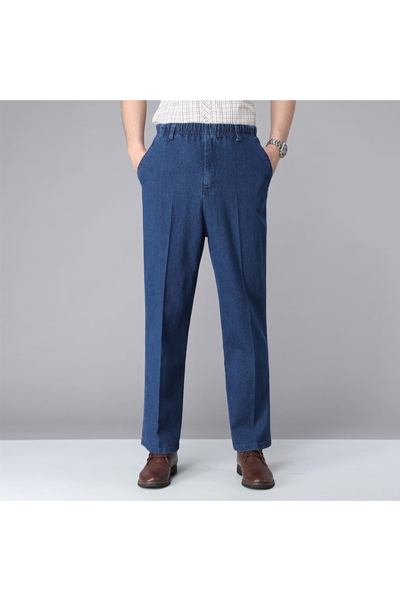 Men‘s Straight Fit Flexible Waist Comfort Jeans Jeans For Men Baggy Elastic Waist Straight Jeans Jean Regular Fit Jean Mens