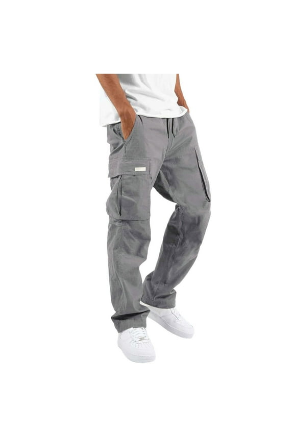 Men's Street Leisure Sports Pocket Foot Mouth Cap Rope Waist Lace Up Patchwork Ribbon Standard Woven Cargo Trousers Warm And Tote Twill Pants Work Pants Straight