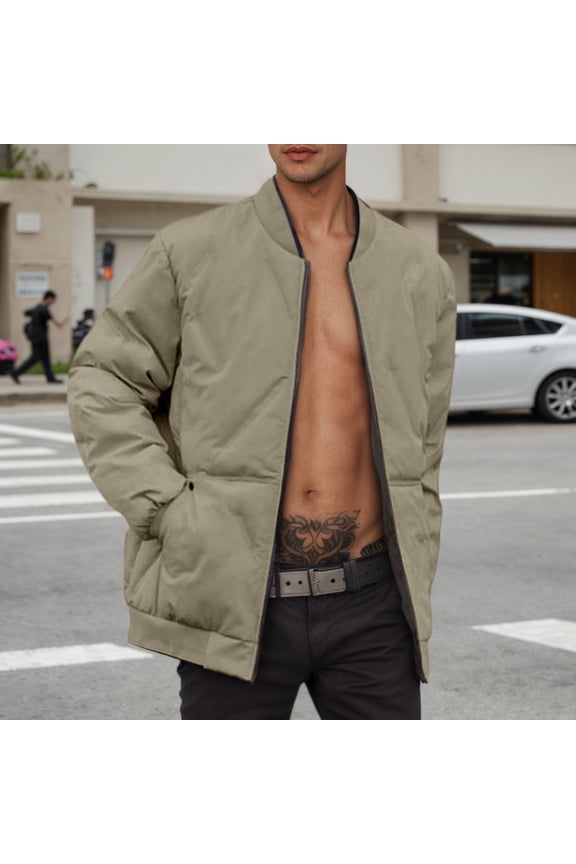 Men's Winter Baseball Jacket Lightweight Warm Coat Windproof Outdoor Insulated Hooded Coat For Cold Weather Mens Olive down Coat Men