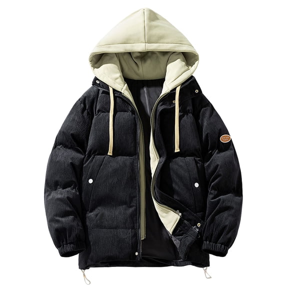 TIANZEN Men's Winter Corduroy Coat Jacket Thickened With Pockets Hooded Casual Style Coat Jacket Face Moms Jacket