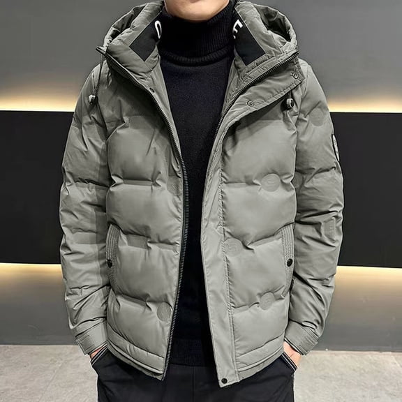 TIANZEN Men's Winter Long Sleeve Hooded Thickened Warm Casual Style Outdoor Jacket With Pockets plus Size Winter Coat Men Winter Fashion