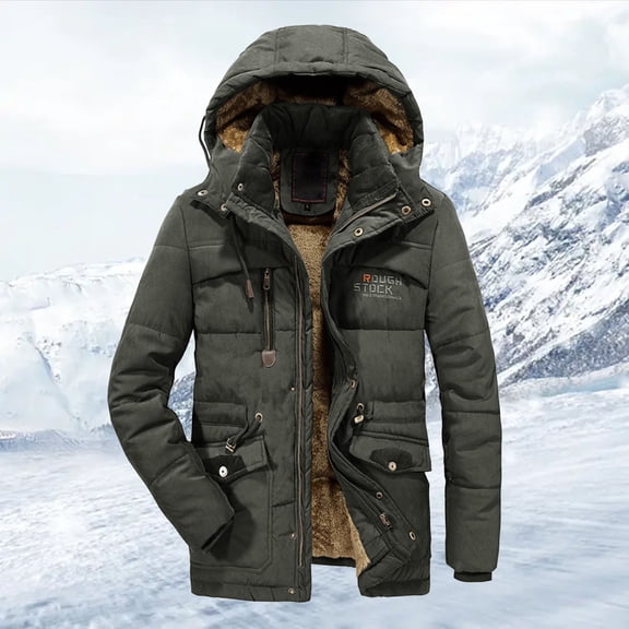 TIANZEN Men's Winter Outdoor Padded Thickened Medium Length Large Size Casual Style Warm Coat Jacket Juniors Long Jean Jacket Hooded Jacket Men