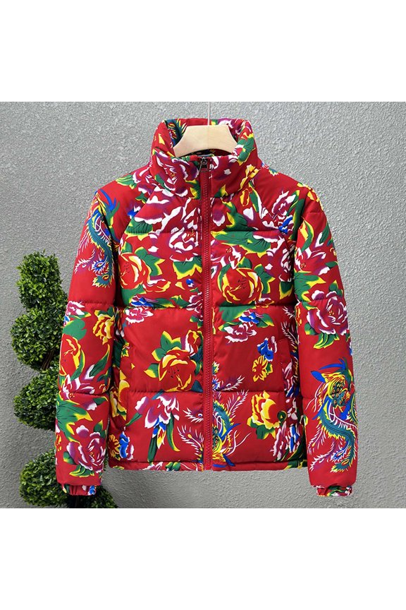 Men's Winter Thickened Casual Style Floral Printed Coat Jacket With Pockets Warmest Lightweight Jacket Wearing Someone Else's Clothes