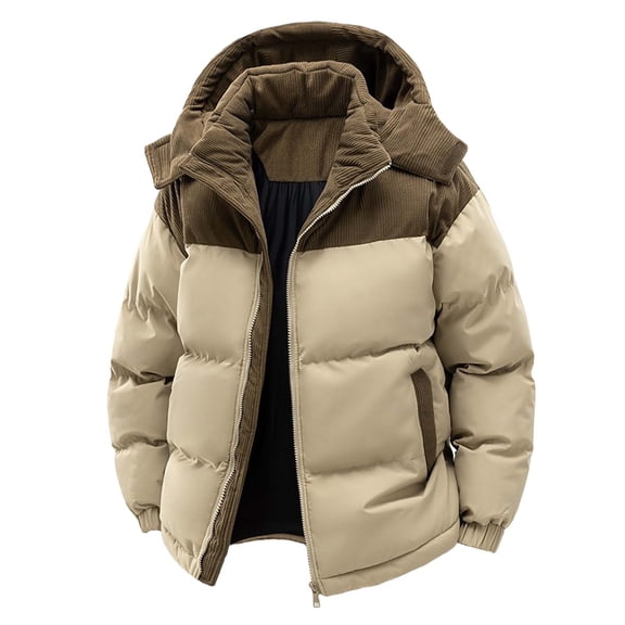 TIANZEN Men's Winter Thickened Warm Stand Up Collar Hooded Coat Casual Style Long Sleeved Coat Jacket with Zipper for Men Warmest Jacket