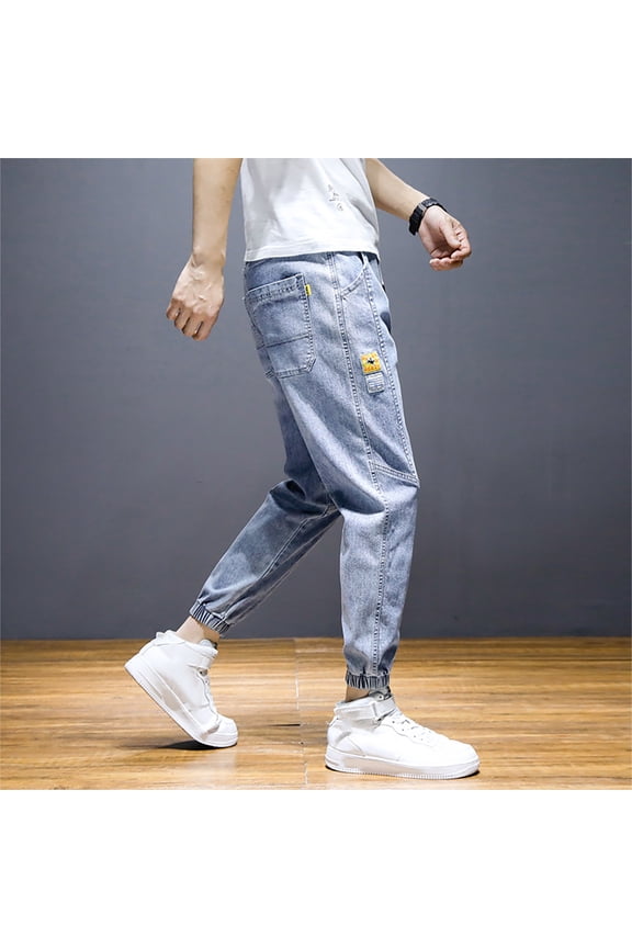 Mens Casual Drawstring Elastic Waist Pencil Pants Streetwear Trousers Jeans Stretch Chinos Men Fr Pants for Men