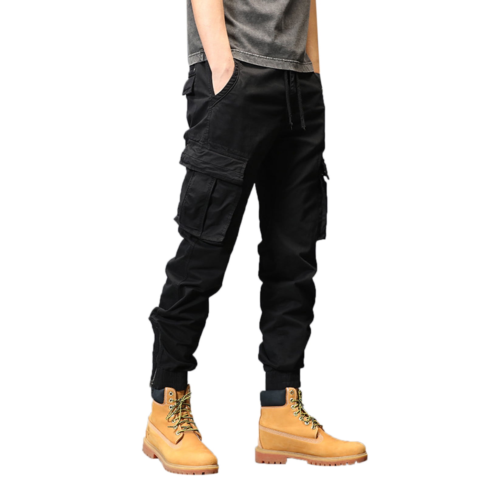TIANZEN Mens Loose Plus Size Pocket Lace Up Elastic Waist Pants