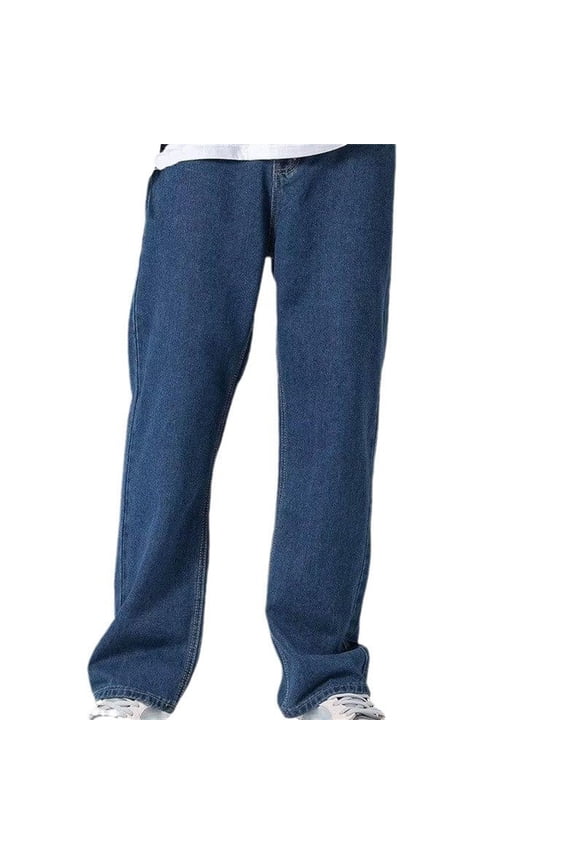 Mens Personality Solid Color Jeans Hop High Street Fashionable And Handsome Pants Outdoor Mens Straight Leg