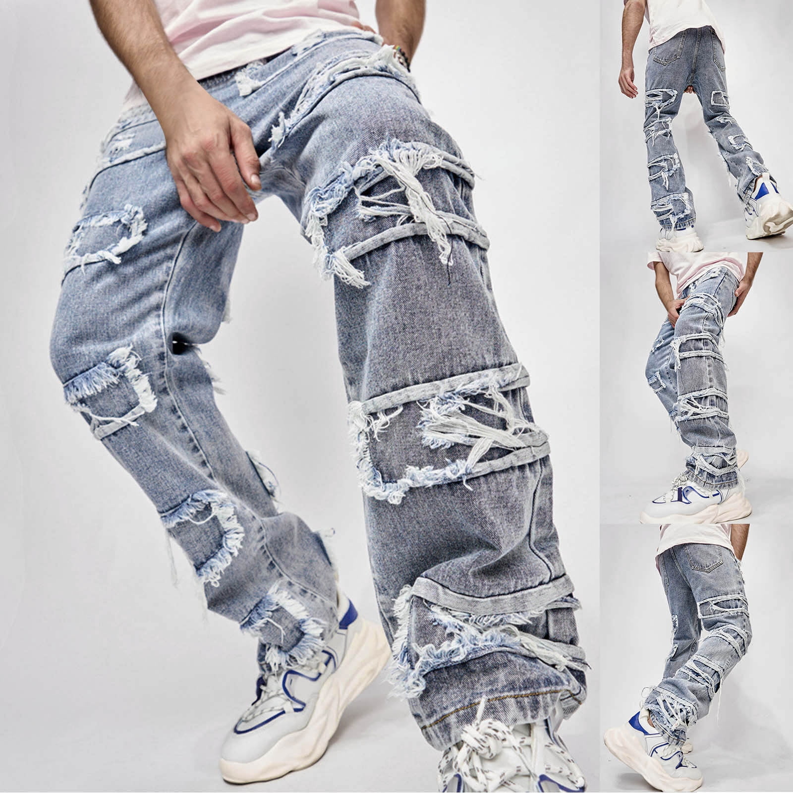 TIANZEN Mens Slim Fit Straight Tube Retro Hop Pants Street Jeans Pants ...