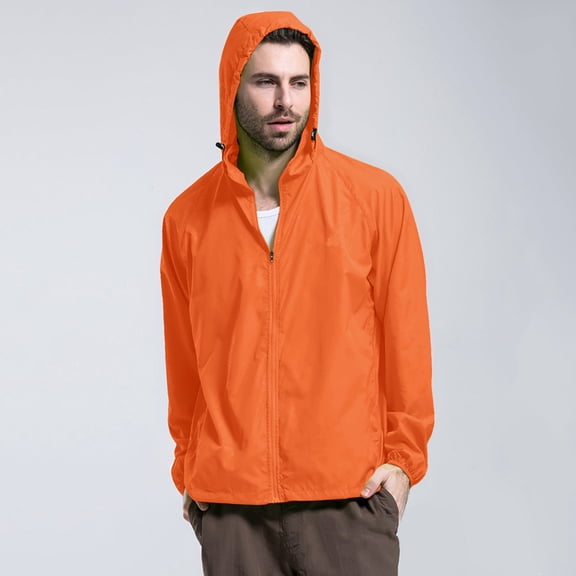TIANZEN Mens Solid Color Packable Rain Jacket Lightweight Windproof Raincoat With Hood Outdoor Rain Gear Travel Mens Coats Wool Blend Light Warm Jacket Men All Weather Jackets for Men