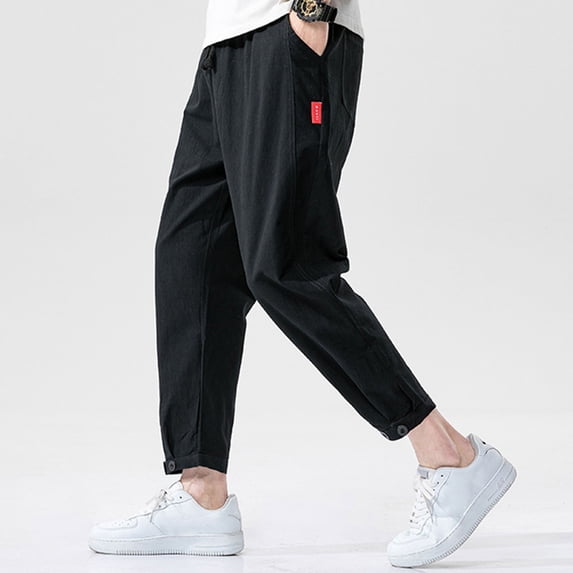 TIANZEN Mens Straight Casual Trousers Loose Nine Point Sports Pants For Men Baggy Jumpsuit for Men
