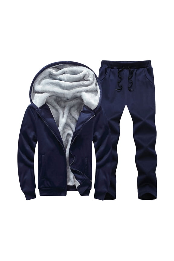 Mens Tracksuits 2 Piece Hoodeis Full Zip Sweatsuits Set Casual Winter Warm Sweatpants Suits Fall Outfit And Suit for Men Mens Wool Suit