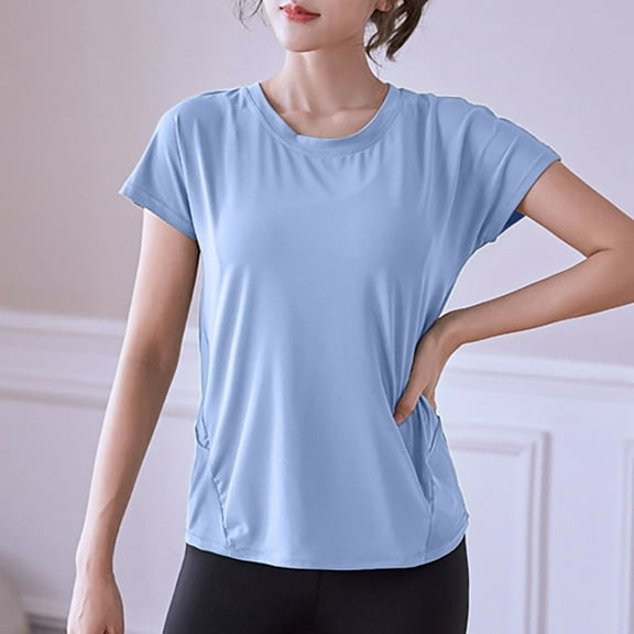 TIANZEN Open Back Short Sleeve Crop Top For Women Loose Athletic Yoga Workout Tops Casual Cropped Tee Shirts Medium Shirt Casual Short Sleeve Tops Women 2 T