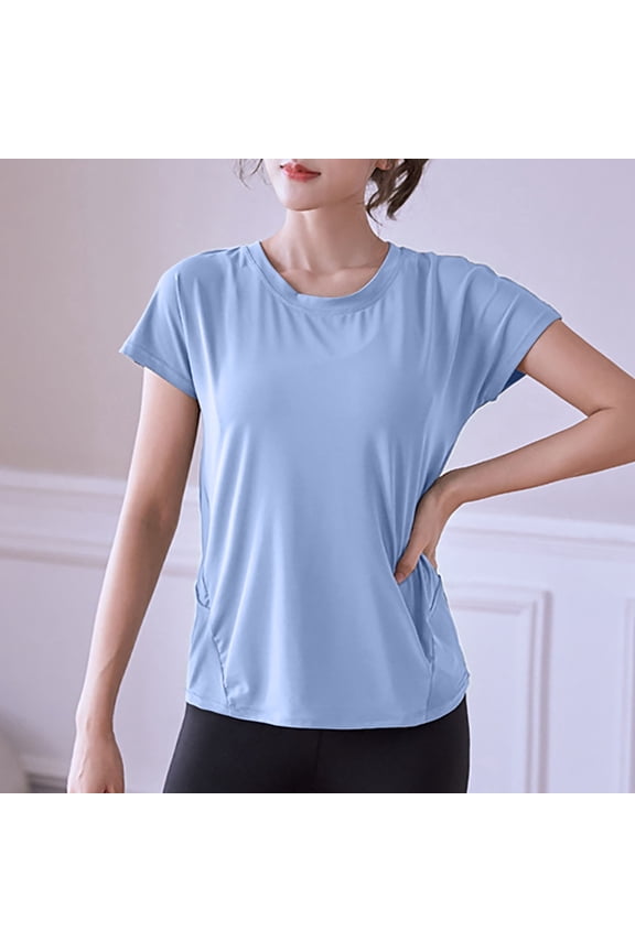 Open Back Short Sleeve Crop Top For Women Loose Athletic Yoga Workout Tops Casual Cropped Tee Shirts Medium Shirt Casual Short Sleeve Tops Women 2 T