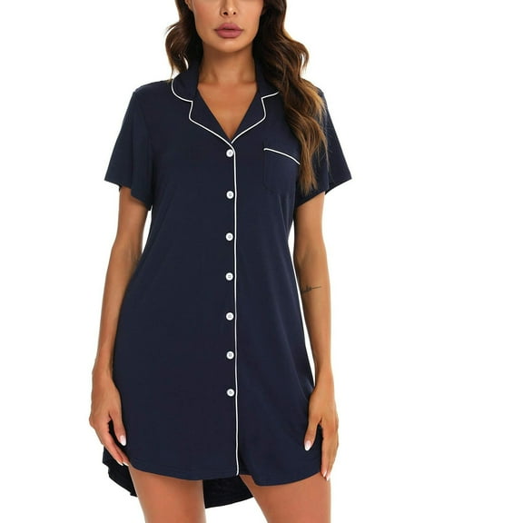 TIANZEN Pajama Nightgown For Women Short/Long Sleeve Button Down Nightwear Top Boyfriend Sleep Shirts Nightdress Nightgowns Short Sleeve plus Size Summer Sleep Wear Night Clothes Women
