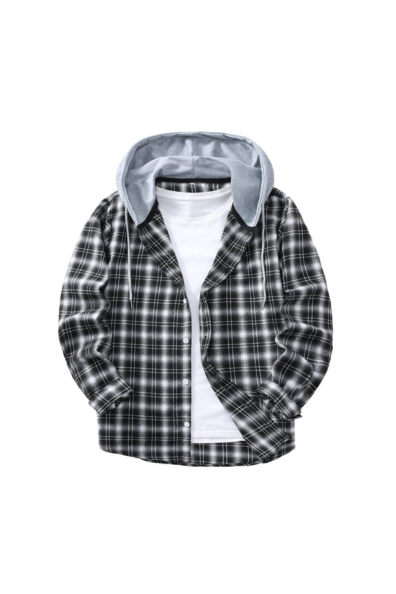 Plaid Hooded Long Sleeve Shirt Casual Button Down Flannel Shirt Jacket Outdoor Comfortable Soft Breathable Fabric Mesh Sleeve Casual Blouse