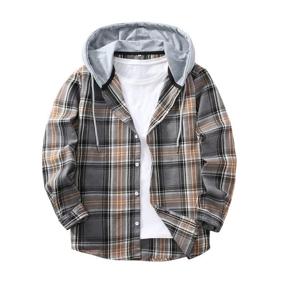 TIANZEN Plaid Hooded Long Sleeve Shirt Casual Button Down Flannel Shirt For Comfortable Stylish Outdoor Wear Relaxed Fit Top B Shirt Colla T Shirt Men