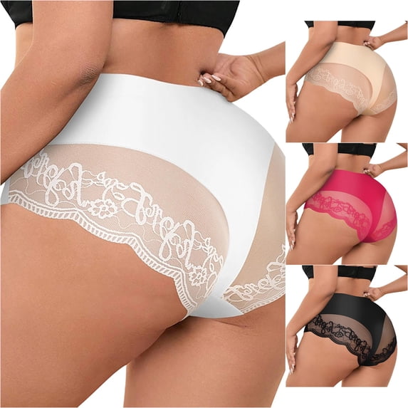 TIANZEN Plus Size Lace Triangle Panties Soft Breathable Underwear Comfort Fit Daily Wear High Cut Bikini Panties for Women
