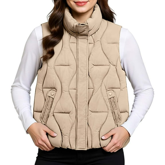 TIANZEN Plus Size Quilted Vest Casual Loose Sleeveless Padded Warm Solid Color Outerwear Gilet Sleeveless Cardigans for Women Jacket All Denim Wool Long Sleeve Warm Outerwear