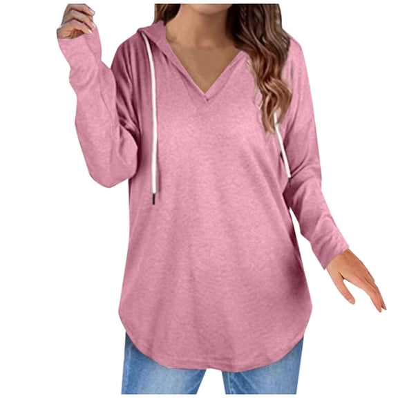 TIANZEN Plus Size Women's V Neck Hoodie Long Sleeve Fitness Top For Active | Comfort & Style Combined Shirt Women plus Size Women's Summer Tops Women Tops Dressy Casual