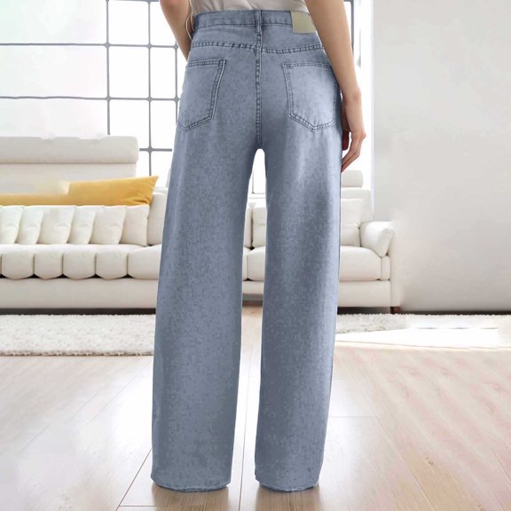 TIANZEN Retro Washed Mid Waist Loose Pleated Straight Leg Version Elastic Waist Versatile Jeans plus Size Yoga Pants Soft Sweatpants for Women Business Casual Pants Women