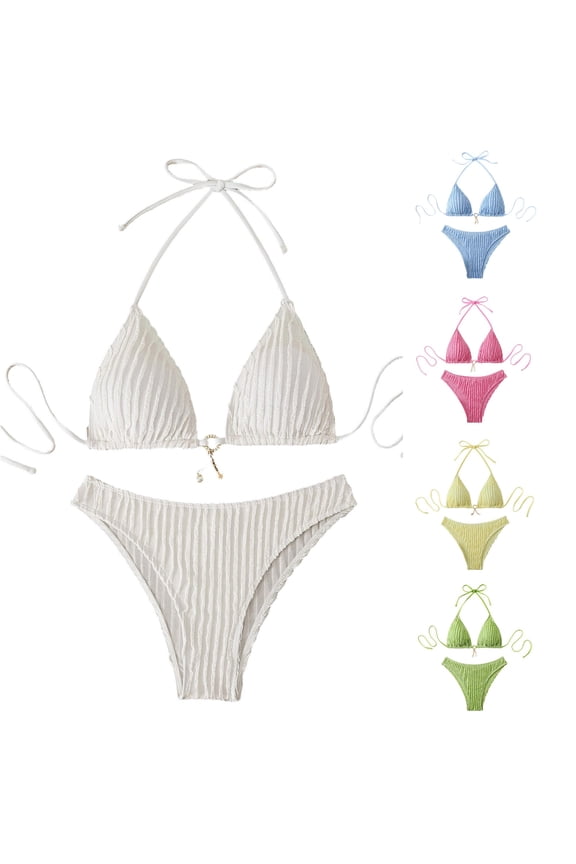 Ribbed Bikini Fashionable Solid Color Two Piece Swimwear For Beach Pool Thong Bikini Bottoms
