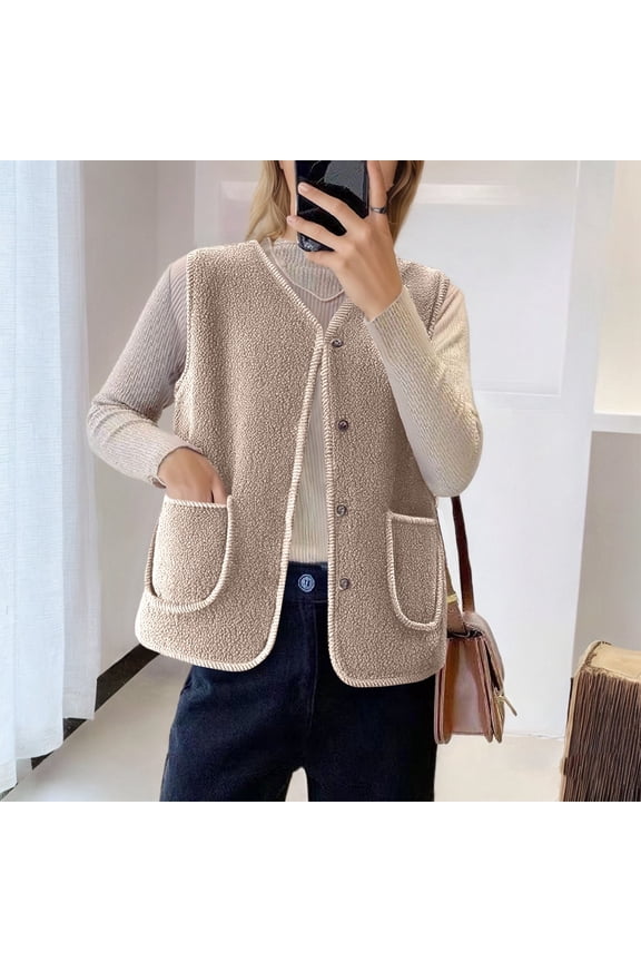 Shearling Vest Winter Warm Lined Sleeveless Jacket Cozy Teddy Stand Collar Outerwear For Cold Weather Half Zip Vest Quilted Riding Jacket Vest Zip