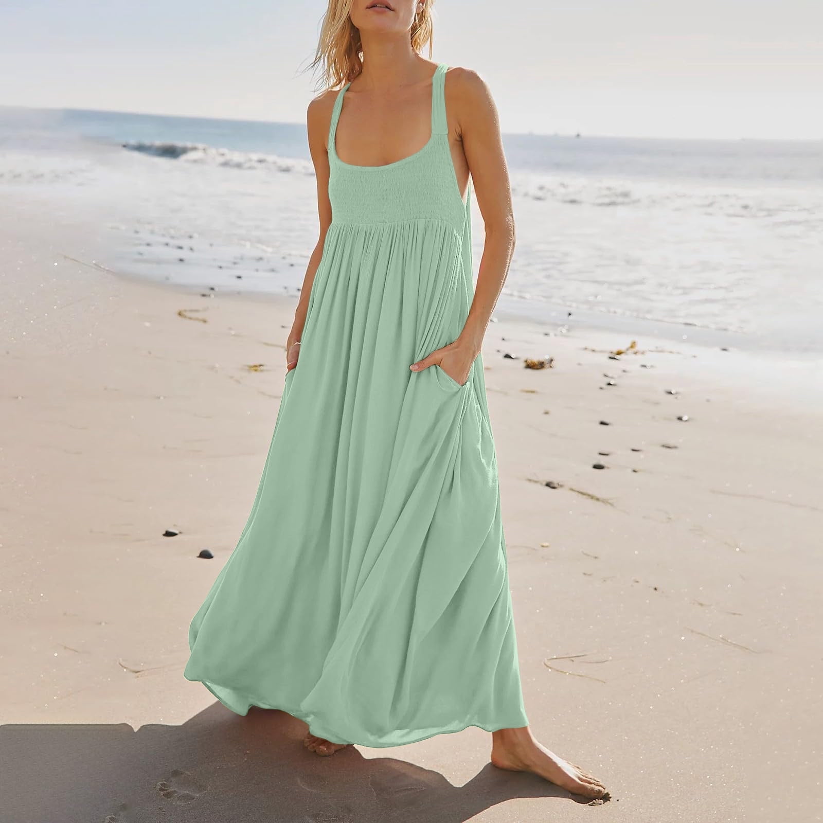 TIANZEN Slim Waist Chiffon Neck Hanging Dresses For Women Summer Smocked Chiffon  Dress Loose Side Slit Flowy Womens Summer Dresses for Beach Summer for  Women Pantsuit for Women - Walmart.com