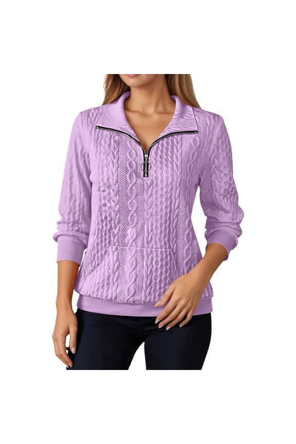 Solid Color Casual Stand Collar Half Zip Long Sleeve Athletic Sweatshirt No Hood Pullover With Pockets Fall Jackets Women 80s Sweatshirts for Women Active Hoodie Women