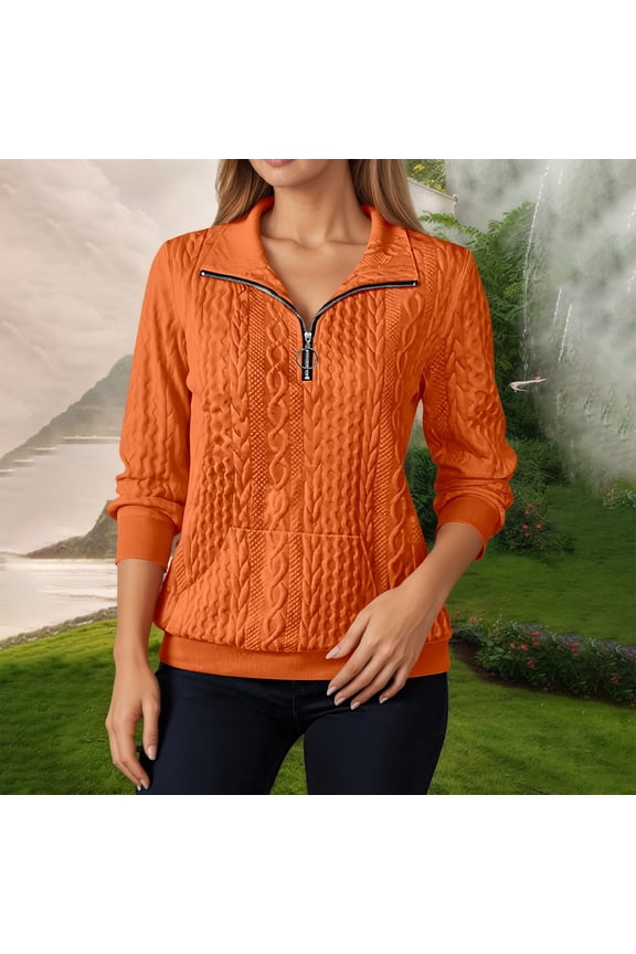 Solid Color Casual Stand Collar Half Zip Long Sleeve Athletic Sweatshirt No Hood Pullover With Pockets Light Sweaters Women Oversized Shirt Comfy Womens Sweatshirts