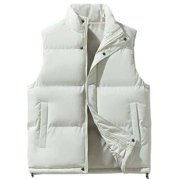 TIANZEN Solid Color Concealed Zipper Vest Padded Warm Sleeveless Quilted Jacket Winter Outdoor Insulated Layer Olive Puffy Jacket Synthetic down Jacket down Jackets