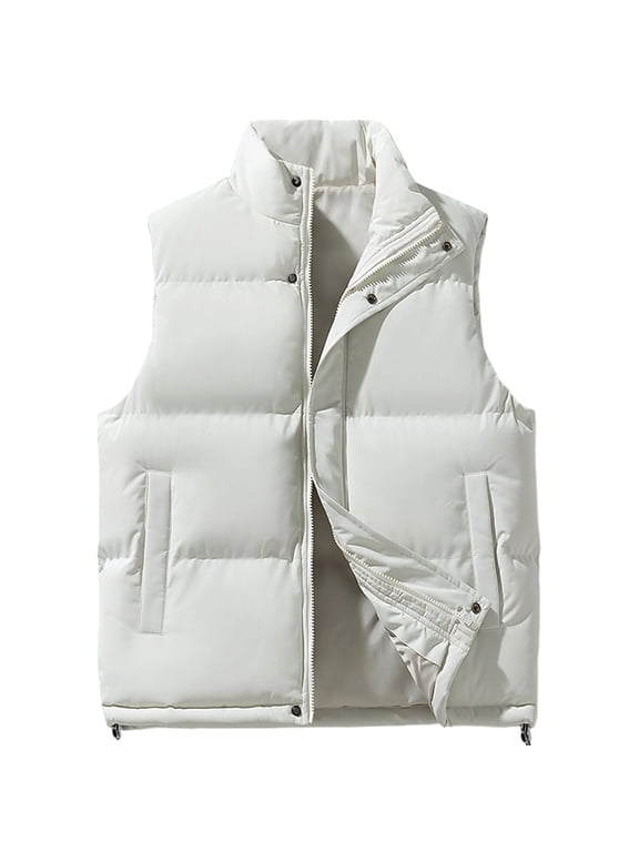 Solid Color Concealed Zipper Vest Padded Warm Sleeveless Quilted Jacket Winter Outdoor Insulated Layer Matrix Jacket Oversized Fashion Bags Men
