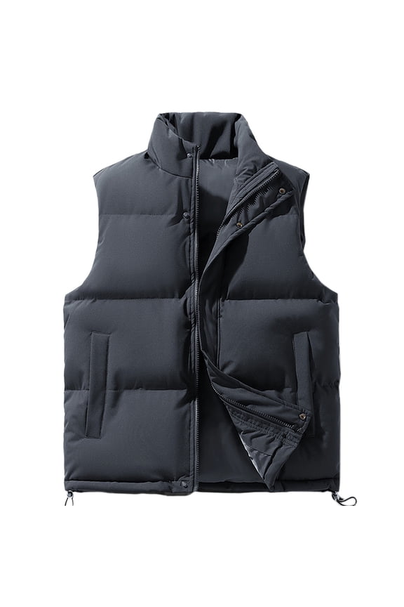 Solid Color Concealed Zipper Vest Padded Warm Sleeveless Quilted Jacket Winter Outdoor Insulated Layer Coat Jacket Men Long Leather Sleeve Weather Proof